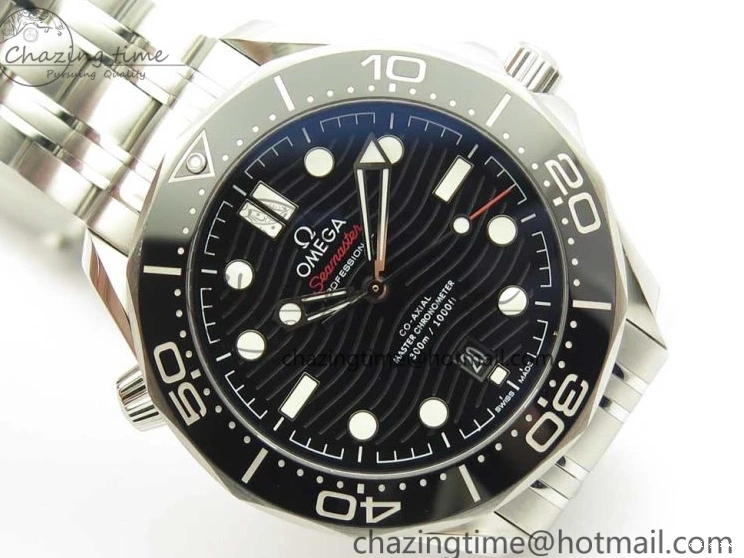 0417 2018 Seamaster Diver 300M OMF Best Edition Black Ceramic Black Dial on SS Bracelet A8800 (Black Balance Wheel) Breathable 7959